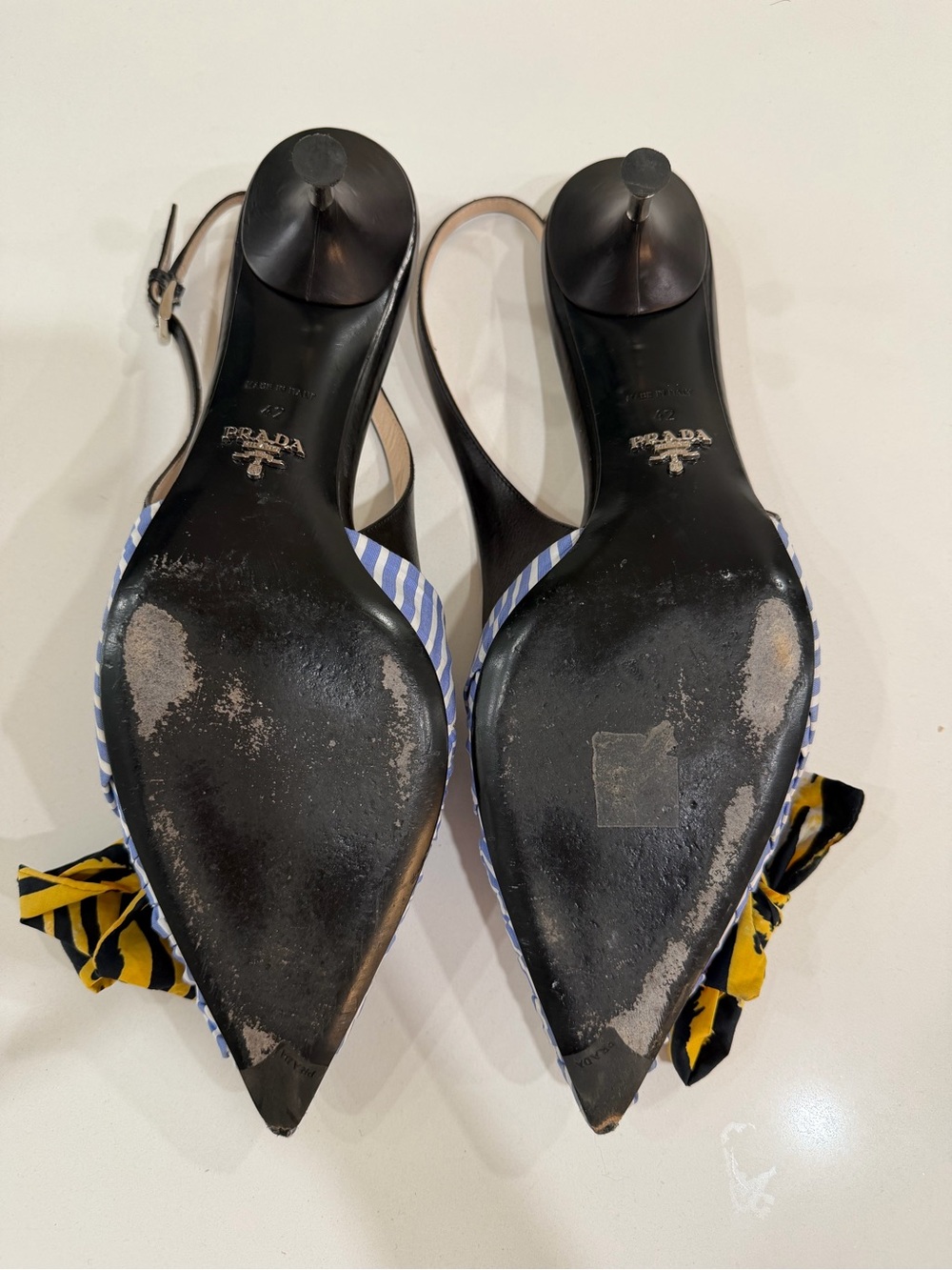 Prada Blue and White Striped Slingback Bow Mules - Picture 4 of 4
